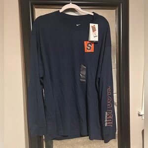 Nike Men's Navy and Orange Long Sleeve Tee